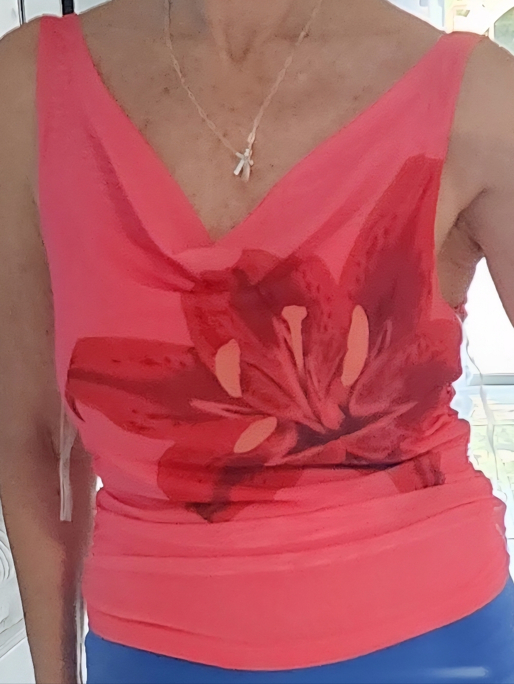 Pink Rose Coral-Pink Floral V-Neck Camisole